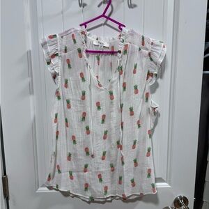 White and Pink Pineapple Print Top